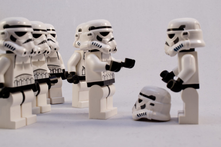 Lego stormtroopers struggling with questions about
identity